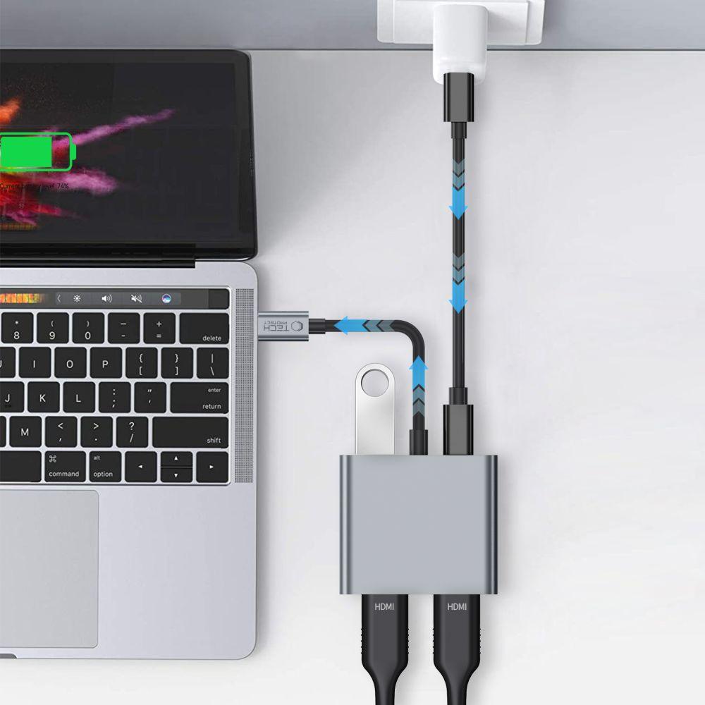Hub Adapter 4In1 Usb-C Usb-A 2X Hdmi 4K 60Hz - Gray