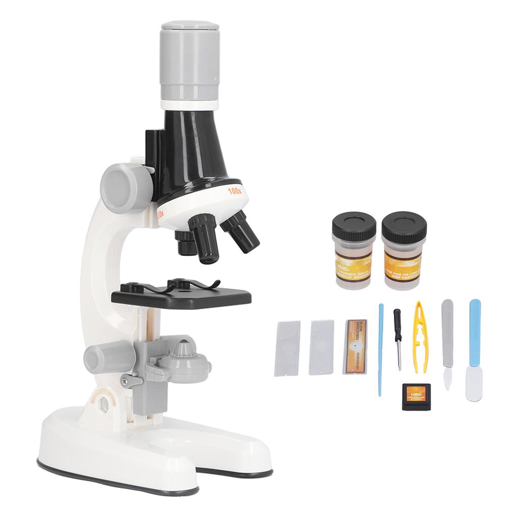 Kids Microscope Kit LED 1200X Microscope with Specimen Slides Science Educational Toy Birthday Gift White