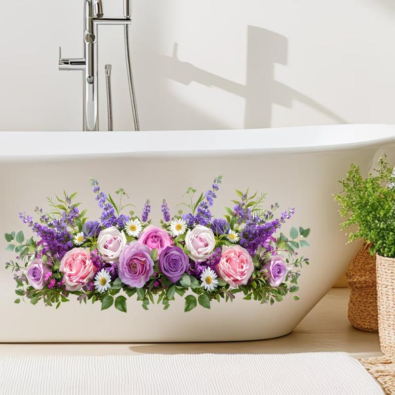 Waterproof Removable Floral Wall Stickers No Residue Adhesive Decals for Sink Area Bathroom Wall Art Decoration
