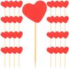 50Pcs Stylish Heart Design Cake Decorations Valentine's Day Cupcake Toppers Wooden Glitter Heart Dessert Picks Festive Party