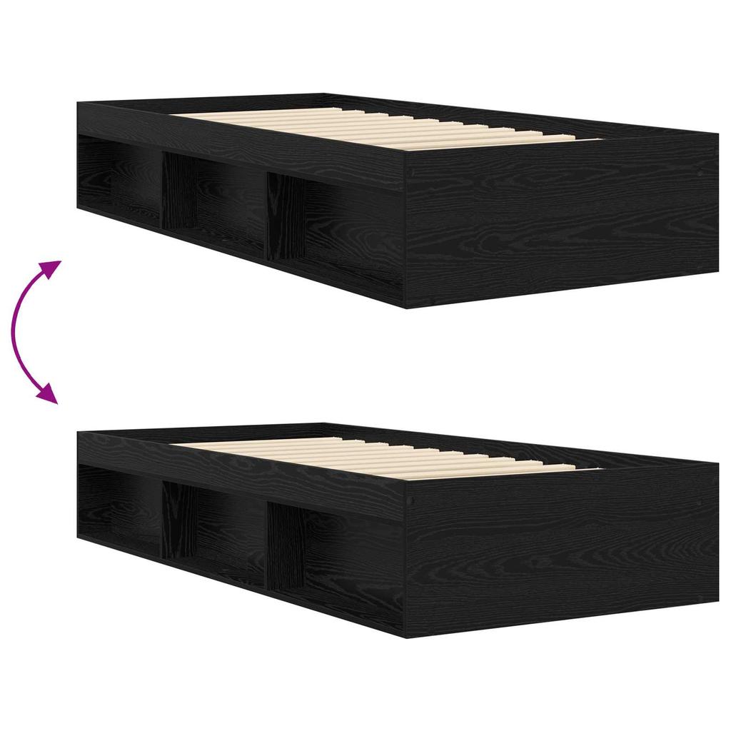 Bed Frame with Storage and Shelf Black Oak 80 x 200 cm