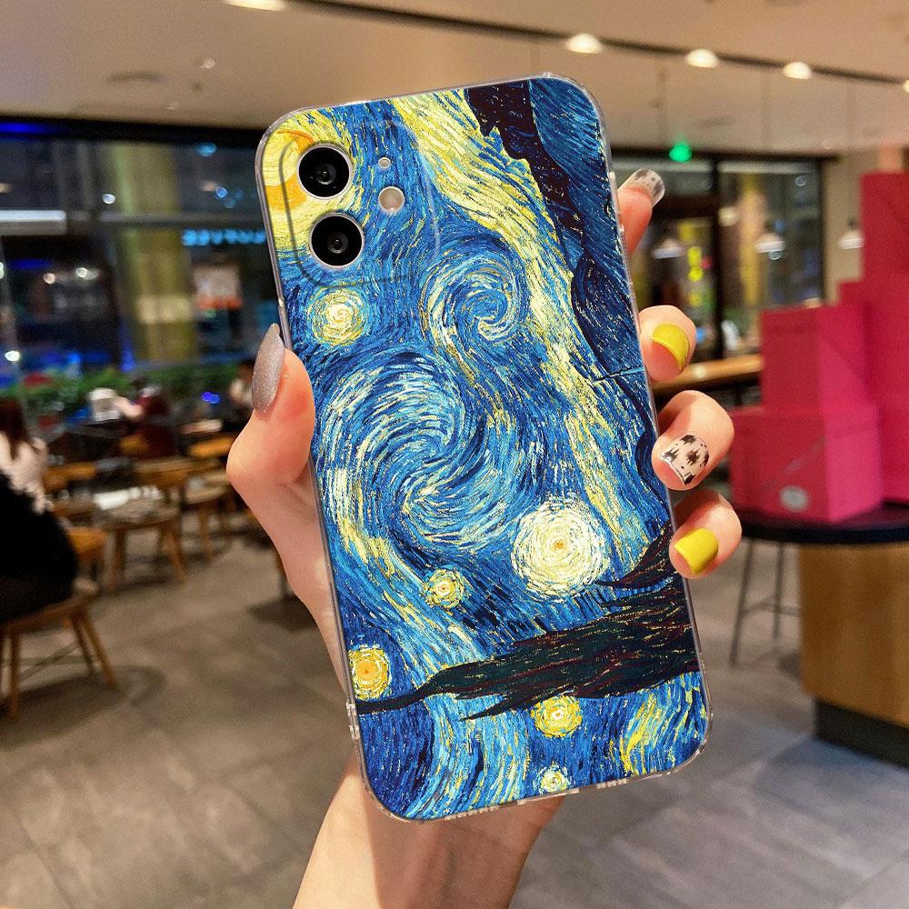 Van Gogh Painting Clear Phone Case For iPhone 15 14 11 12 13 Pro Max Mini XS XR 8 Plus Cover Cafe Terrace Starry Night Sunflower