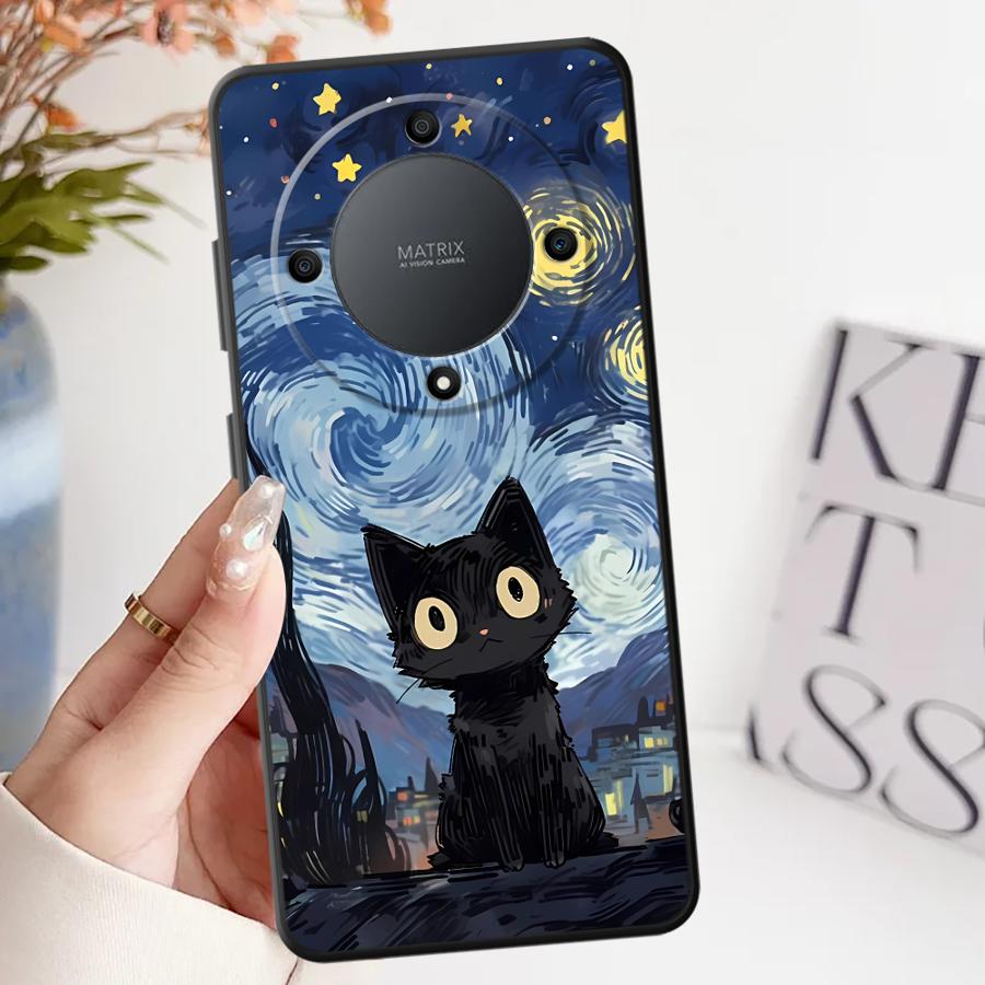 

Soft Back Phone Cover Case for Honor X9c 90 Lite X9 X7 X9a X7a 70 X8 8X Starry Sky Cat Honor X8 5G
