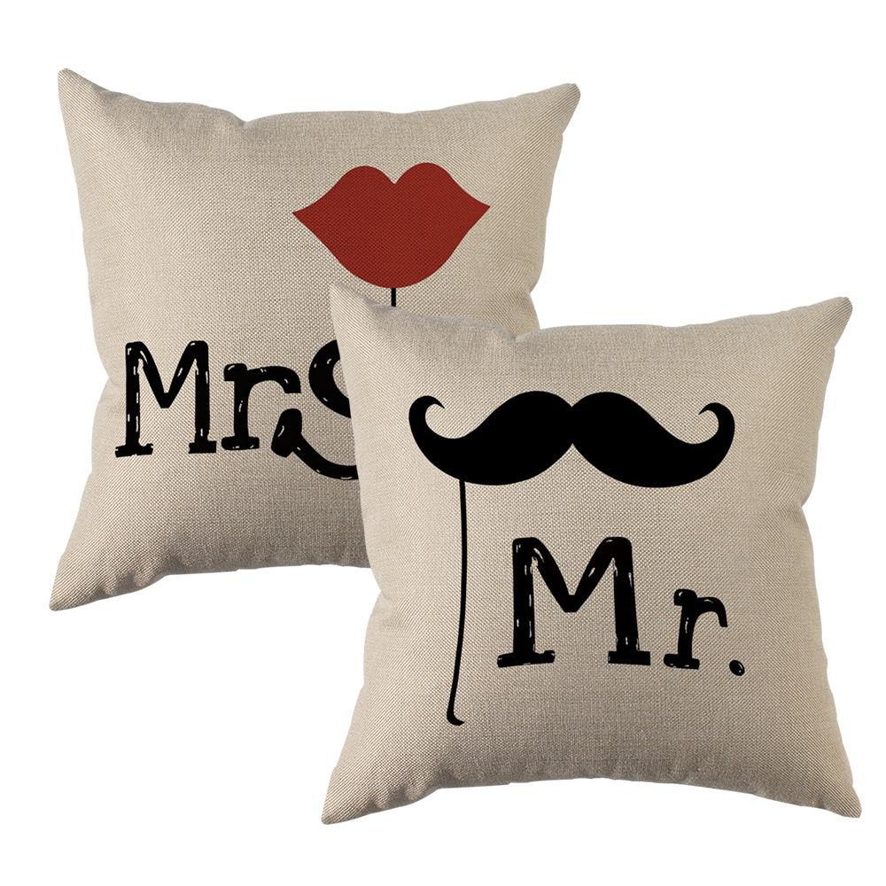 Mr And Mrs Print Couple Throw Pillow Covers Home Decor For Sofa Bedroom Office Car Decorative Cushion Cover Cotton linen 45x45cm