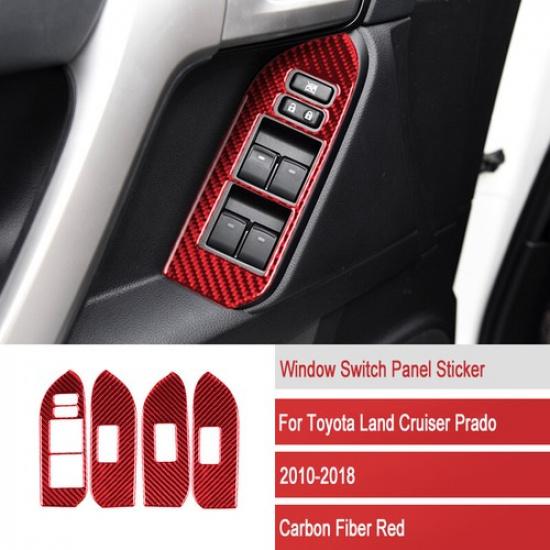 Red Carbon Fiber Car Door Window Lift Panel Cover For Toyota Land Cruiser 10-18