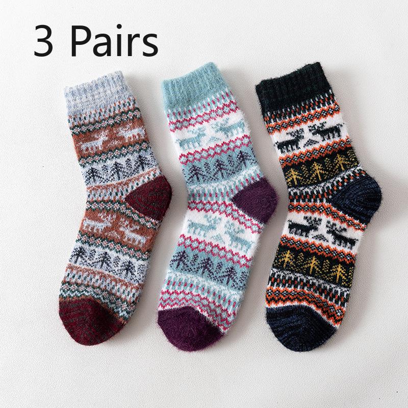 3 Pairs of Female Autumn and Winter New Fawn Imitation Mink Cashmere Thick Warm Rabbit Wool Tube Socks