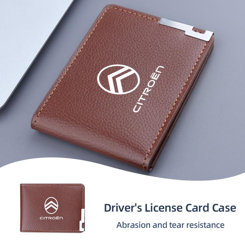 Litchi Texture Leather Driver License Holder For Citroen C4 C3 C5 C1 C2 Berlingo Celysee Cactus Picasso Aircross KR8