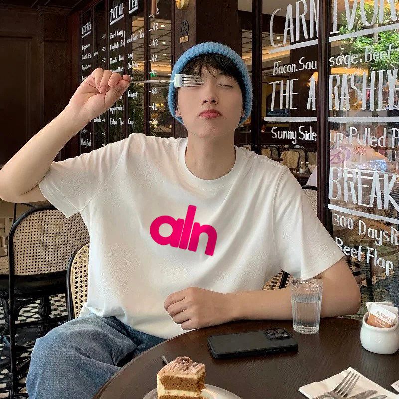 Moneyslan ALN Foam Letter Niche Design American Summer Men's Elbow-Sleeved Top Boy's Short Sleeve T-shirt Tide