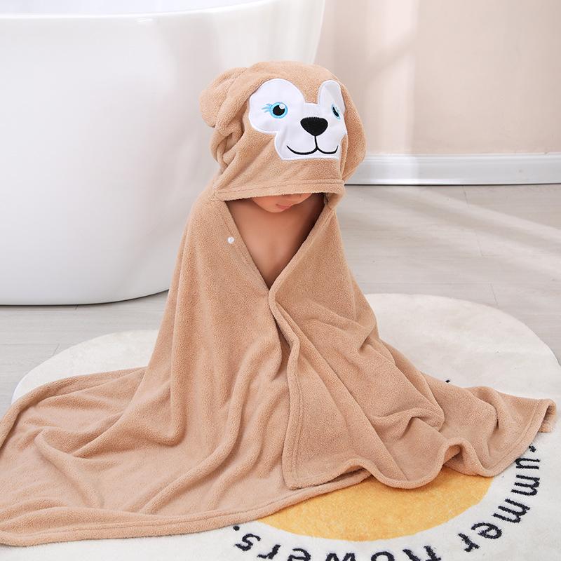 Children's Hooded Coral Fleece Bath Towel - Soft, Absorbent, Cartoon Design