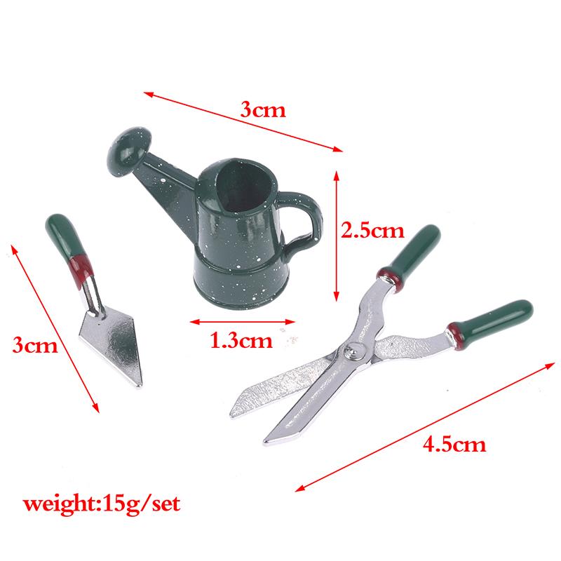 1: 12 Dollhouse Mini Model Metal Watering Pot Scissors Shovel Gardening Tool Set