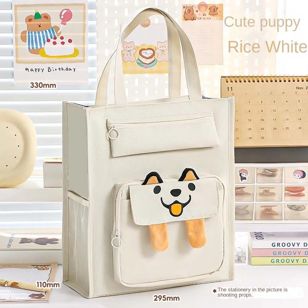 Large Capacity Dog Shoulder Bag Canvas Handbag Student Tote Bag Cute Capybara Canvas Bag  Student