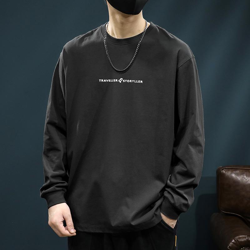 

Men s Heavyweight 260g Off-White Cotton Minimalist Long-Sleeve T-Shirt: Plus Size, Loose Fit, Ideal for Spring and Autumn. 3XL 185-205 Jin чорний
