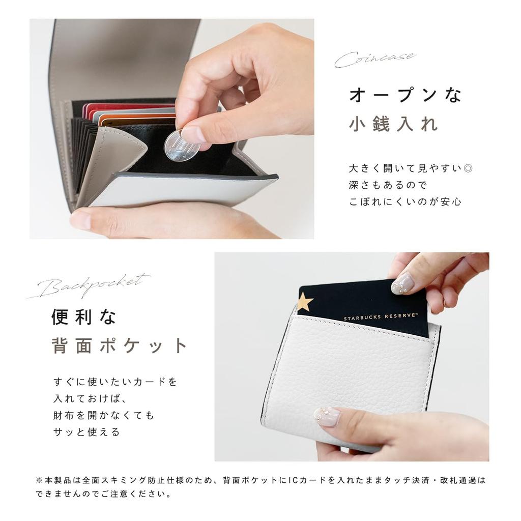 Gisele Mini Wallet, Foldable, Compact, Genuine Leather, Anti-Skimming, Tri-Fold, Accordion Strap, Two-Tone, Women's (Ivory and Camel)