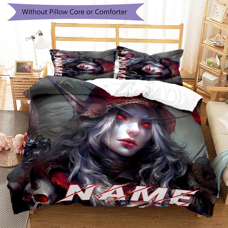 3pcs Custom Name World of Warcraft Bedding Set Duvet Cover Closure Includes 1 Duvet Cover & 2 Pillowcases for All Seasons Bedroom Decor