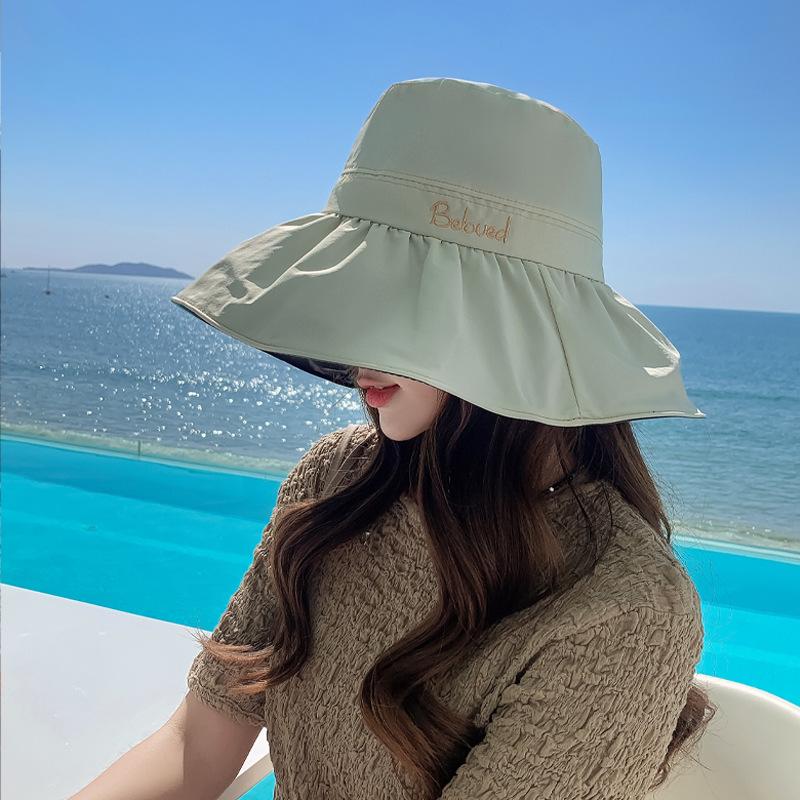 New Hat Women's High Quality Embroidered Letter Vinyl Sunscreen Sun Hat Summer Dayan Beach Sun Hat
