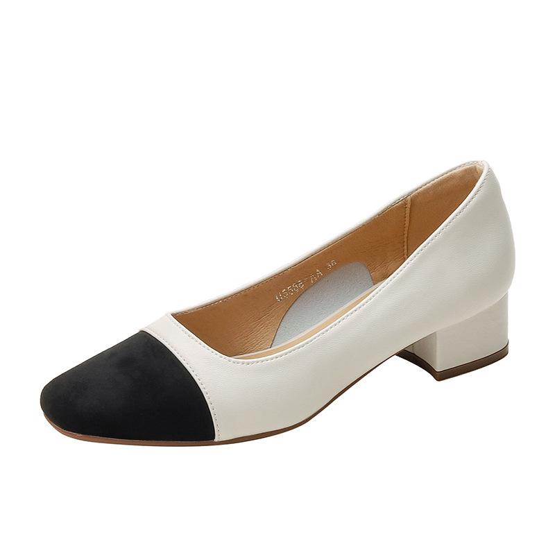 Xiaoxiangfeng single shoes 2025 color matching versatile light mouth spring women's shoes new thick heel low heel Korean version grandma shoes
