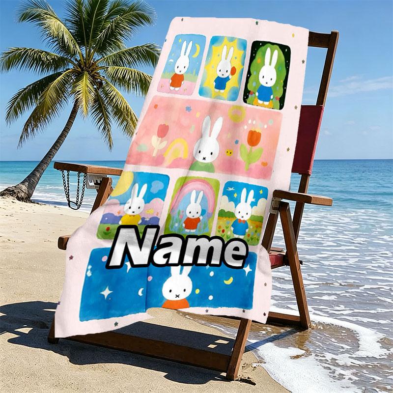 Custom Name Personalized Miffy Print Beach Towel, for Trip Camping Beach Party Home Decor, Birthday Gift for Family & Friends