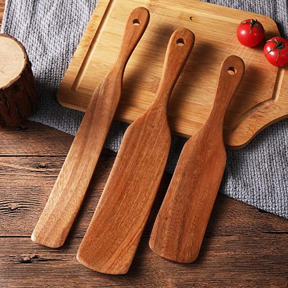 Teak Wood Sourdough Spurtle Heat Resistant Wooden Ladle Skimmer Natural Steak Shovel Pizza Making