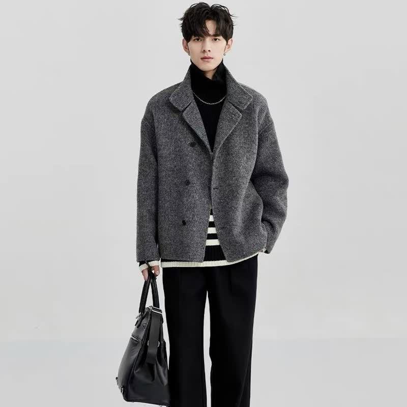 Мужская двусторонняя шерстяная куртка с большим воротником L