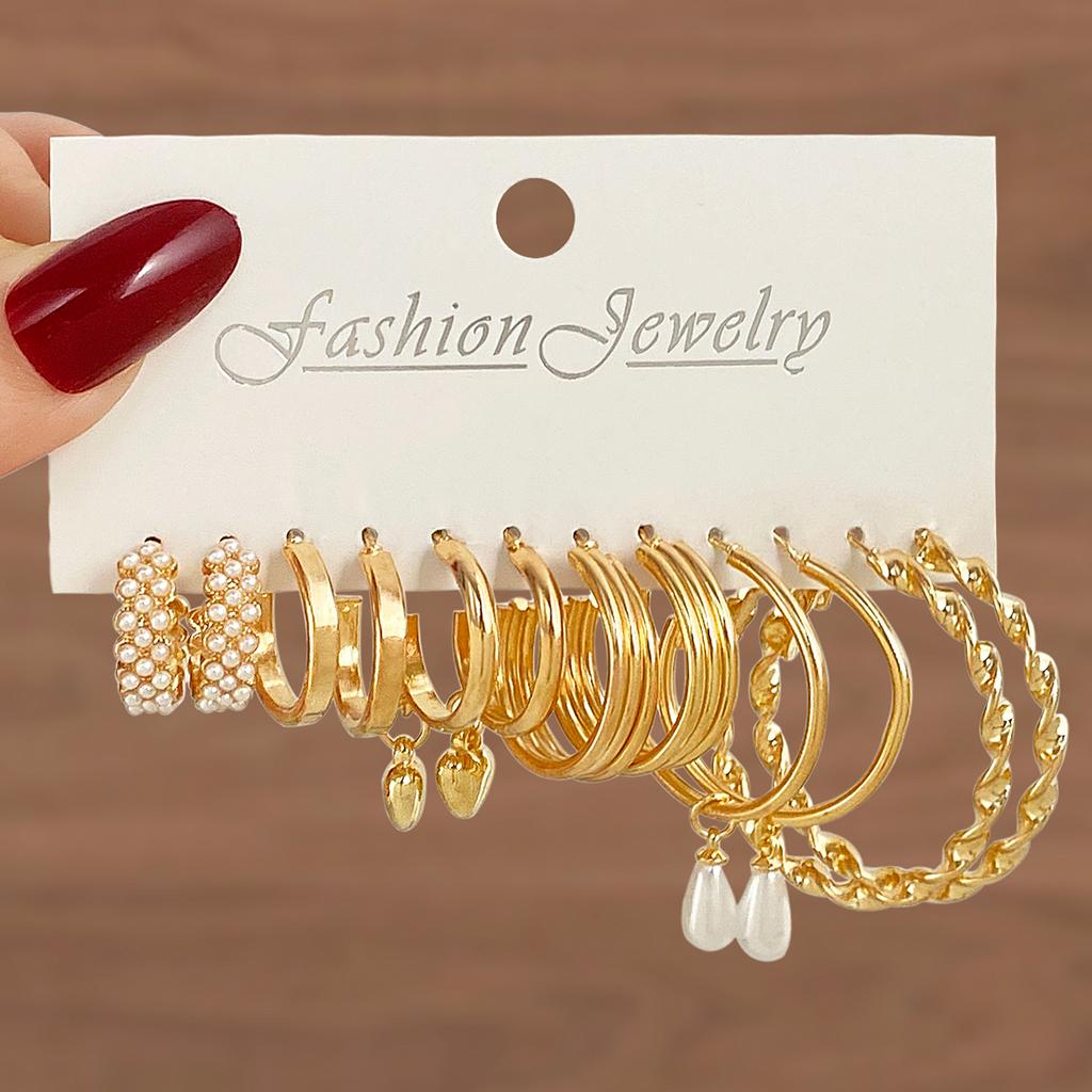 Trendy Gold Silver Earrings Set 6Pairs Pearl Heart Hoop Earrings for Women Jewelry