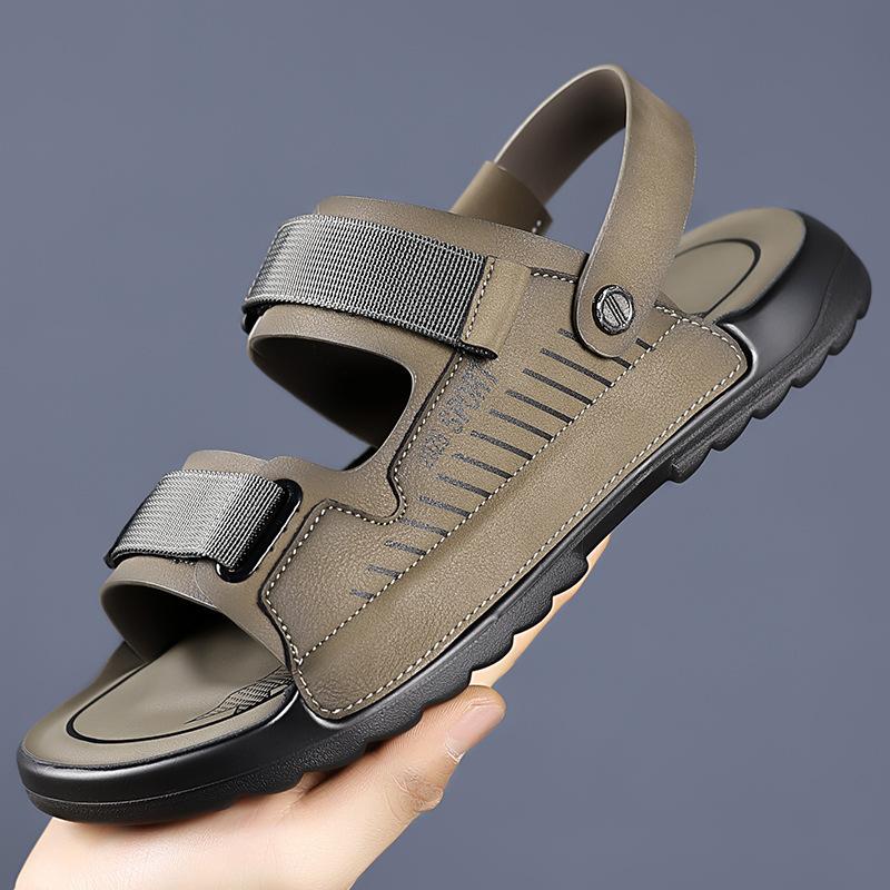 Men's Sandals Leather Summer Cowhide Beach Shoes 2025 New Car Wear Non-slip Dual-purpose Dad Men's Sandals