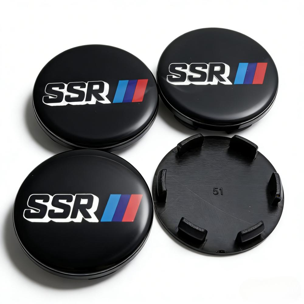 4pcs SSR Logo Emblem Car Wheel Center Caps O.D 51MM Clips 46MM Rim Hubcaps Dust Cover Wheels Hub Cap Replacement Car Accessories