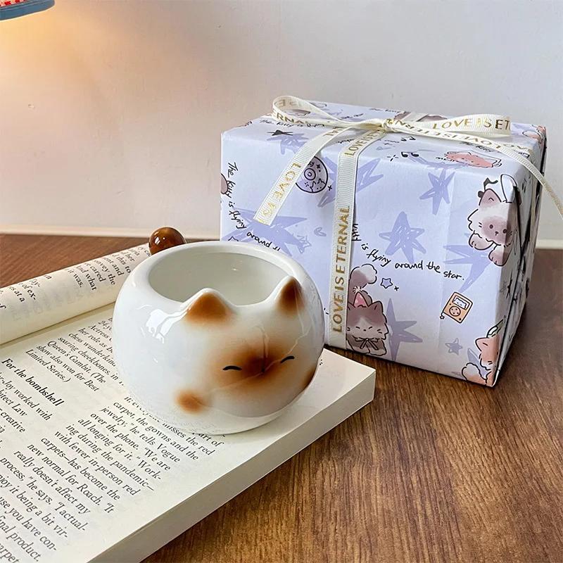 Siamská kočka hrnek Roztomilý kreslený keramický hrnek s víčkem lžičkou Hrnek na vodu Hrnek pro pár Kreativní vtipný dárek k narozeninám pro přátele