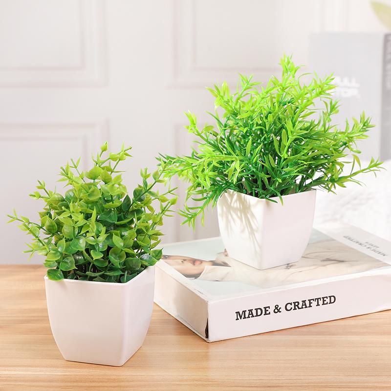 1Set Artificial Green Bonsai Eucalyptus Flower Potted Plant for Home Garden Table Decoration Indoor Bedroom Office Fake Plant