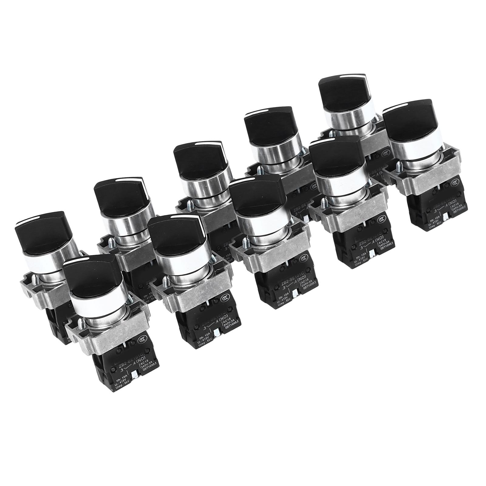 

10Pcs XB2 Rotary Switch 3 Position Self Locking Knob Switch for Power Tools Vehicles Lamps AC240V
