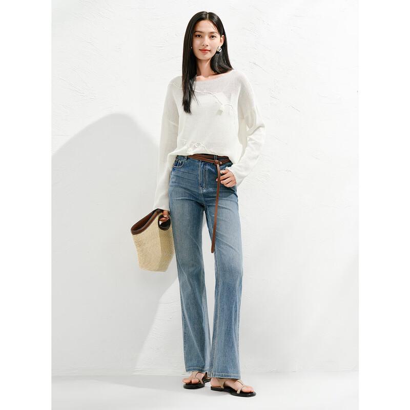JUZI Annakou Women's 2025 Summer Vintage Washed Denim Flared Jeans