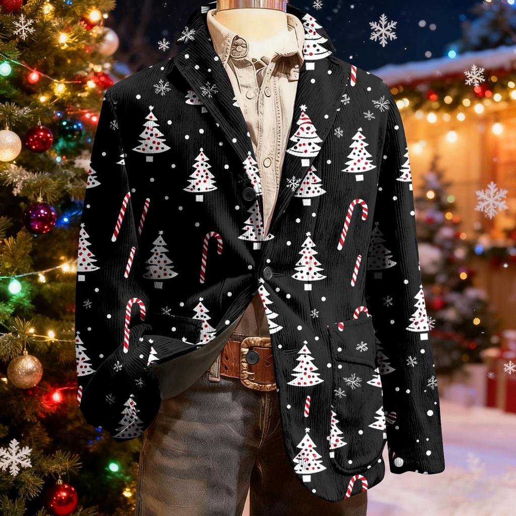 Men's Ugly Christmas Corduroy Warm Pocket Suit Jacket Cardigan Men's Casual Suit