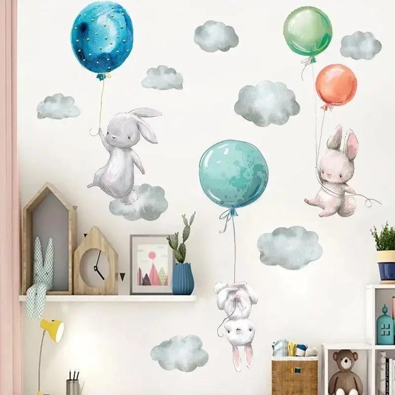 Animal Cartoon Wall Stickers for Kids Rooms Balloon Bunny Decorative 3D Wall Stickers for Children Rooms Large Kids Wall Decals