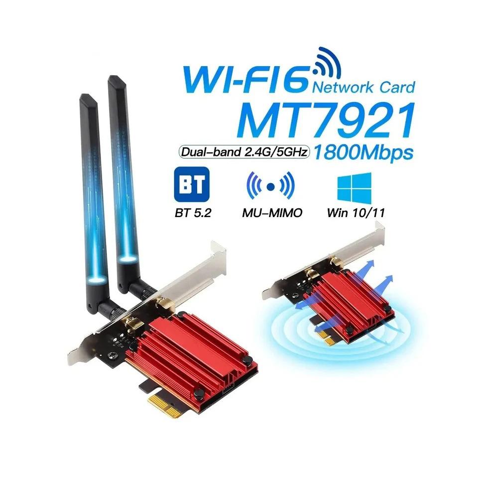 

WiFi 6 1800Mbps Adapter PCI Express Wireless Adapter BT 5.2 Dual Band 802.11AX/AC MT7921 Wi-Fi Network Card Windows 10/11