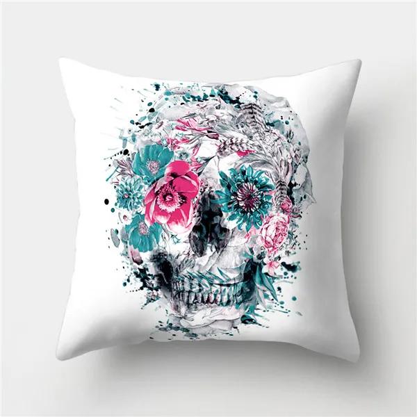 Halloween Floral Skull Print Cushion Cover Polyester Decorative Pillow Cover For Home Sofa Bed Nordic Style Pillow Case 45X45Cm