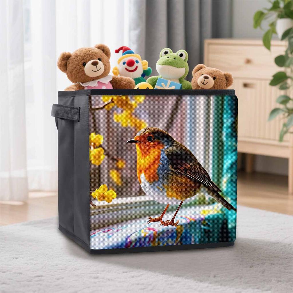 Der Vogel auf der Fensterbank 5D Diamond Painting Aufbewahrungskorb Vollrunde Bohrmosaik Diamantstickerei Kreuzstich-Sets Heimdekor Heimdekor