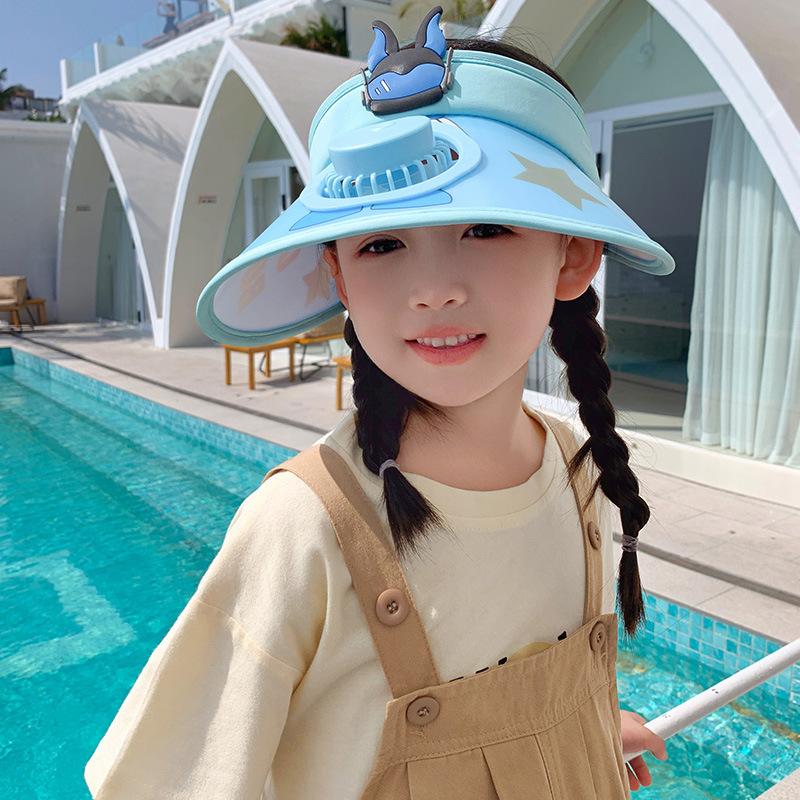 Summer with Fan Children's Sun Protection Hat UV Sky Top Hat Boys and Girls Big Hat Brim Sun Hat