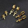 Orecchini a Cerchio Huggies con Croce Ankh per Uomo Donna, Orecchino Piercing Impermeabile in Acciaio Inossidabile, Gioiello Regalo con Croce Egizia
