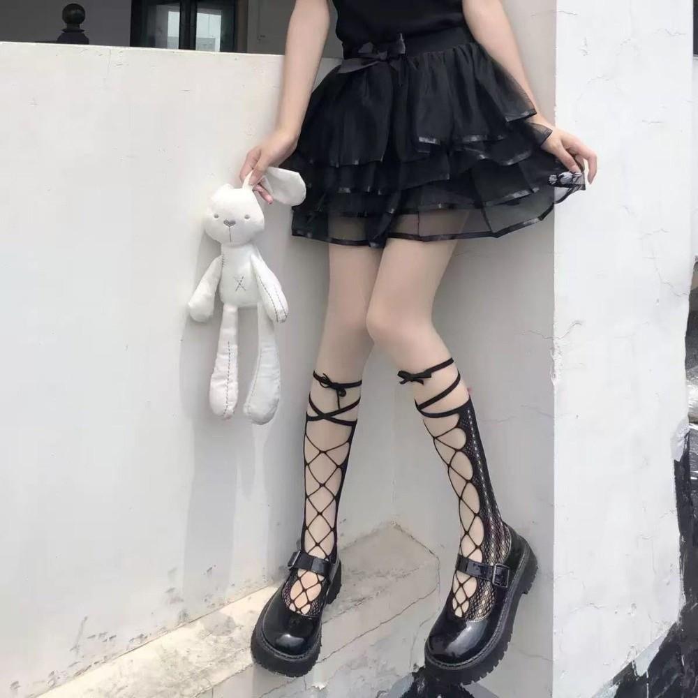 Hollow Lace Lolita Socks Thin Fishnet Stockings Sexy Lace Calf Socks Daily Wear