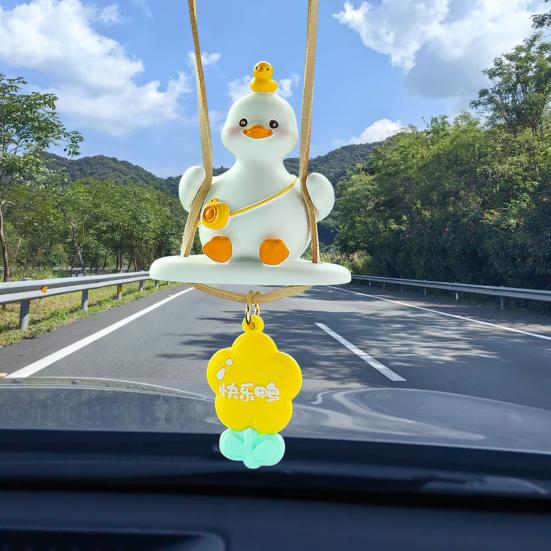 Automobile Pendant Duck Shape Decorative Key Pendant with Lanyard Auto Hanging Ornament Car Interior Decor