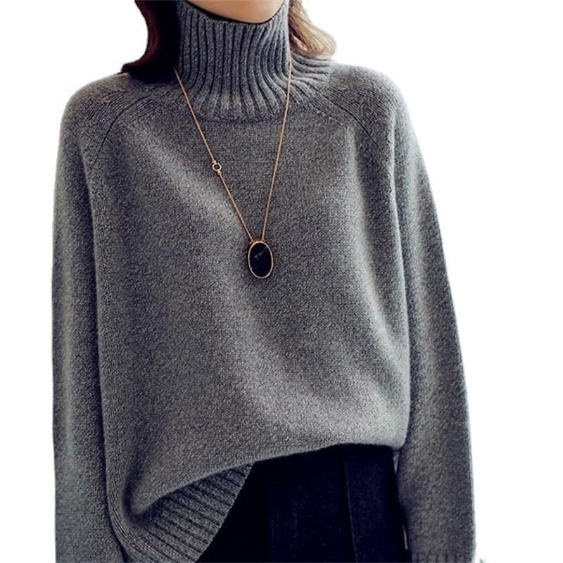 Autumn and Winter Versatile Pullover Knitted Solid Color Turtleneck Pullover Sweater Women's Lazy Loose Casual Bottoming Shirt Women's Tide