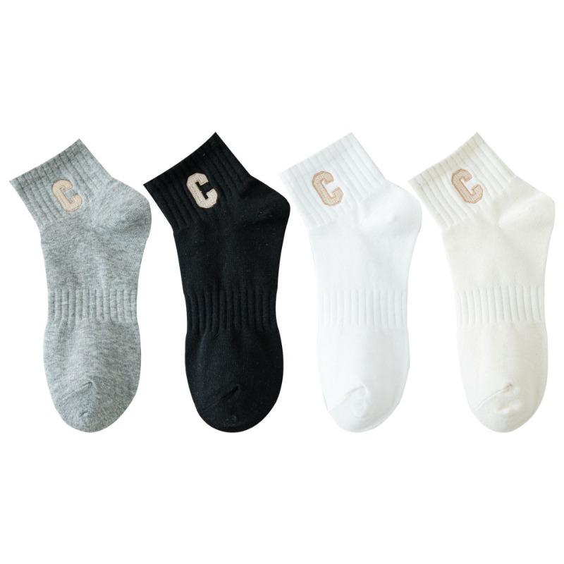 Female Spring and Autumn Assorted Embroidered Letter Low Help Shallow Mouth Socks