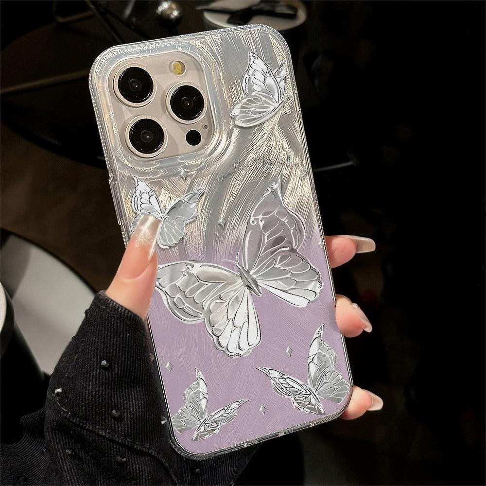 Feather Luster Phone Case for Samsung A53 A14 A33 A12 A32 S24 S23 Plus S20 S21 FE for iPhone 17 15 16 13 Pro 17 16 Pro Max Butterfly Bow Phone Case