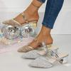 Two-Wear Wrapped Square Heel Slippers Fashion Pointed Toe Sequined Mesh Breathable Non-Slip Wear-Resistant Strap Heels