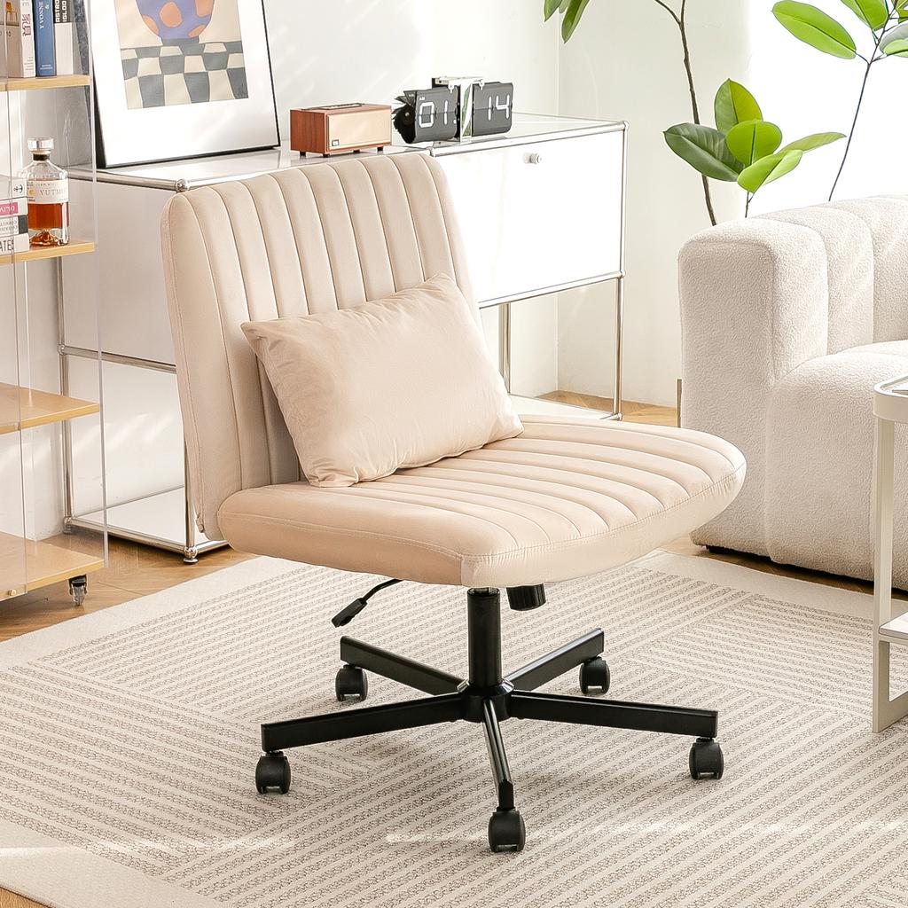 Modern Home Office – Height-Adjustable Swivel Chair without Armrests with Quiet Casters & Cushion – Elegant Fabric Chair for Study & Living Room