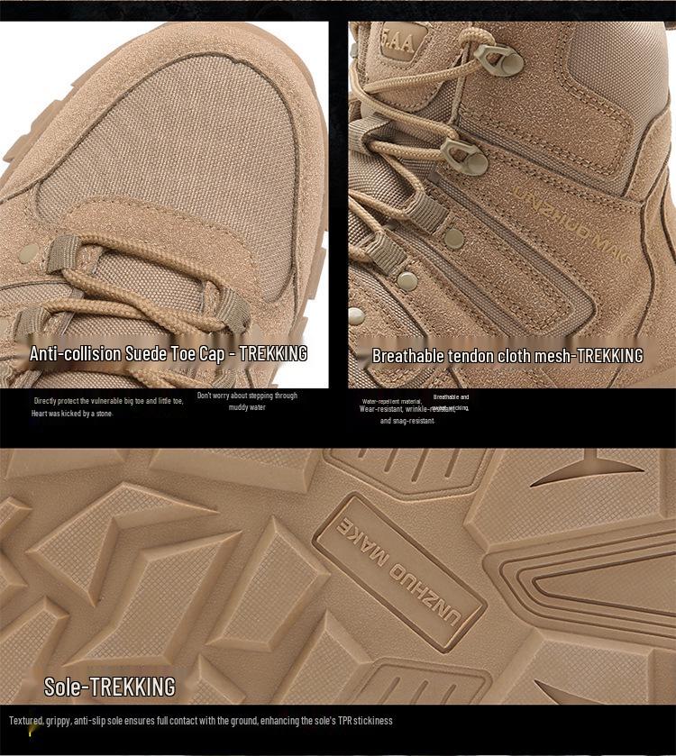 Men's Breathable Mid-Top Tactical Hiking Boots - Wear-Resistant, Large Size Military Duty Footwear
