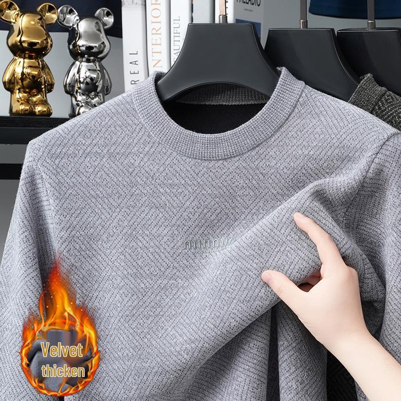 

Men s Velvet-Lined Jacquard Diamond Hoodie: Thick, Warm, Pure Color, Round Neck Sweater XL сірий колір