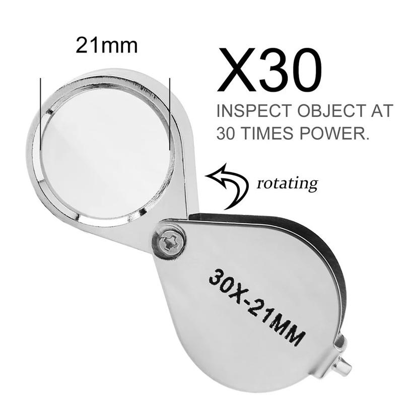 Loupe de poche 10-30X, Loupe de bijoux pliable en diamant Lupa triple bijoutier outil de verre pour les yeux Loupe de lecture