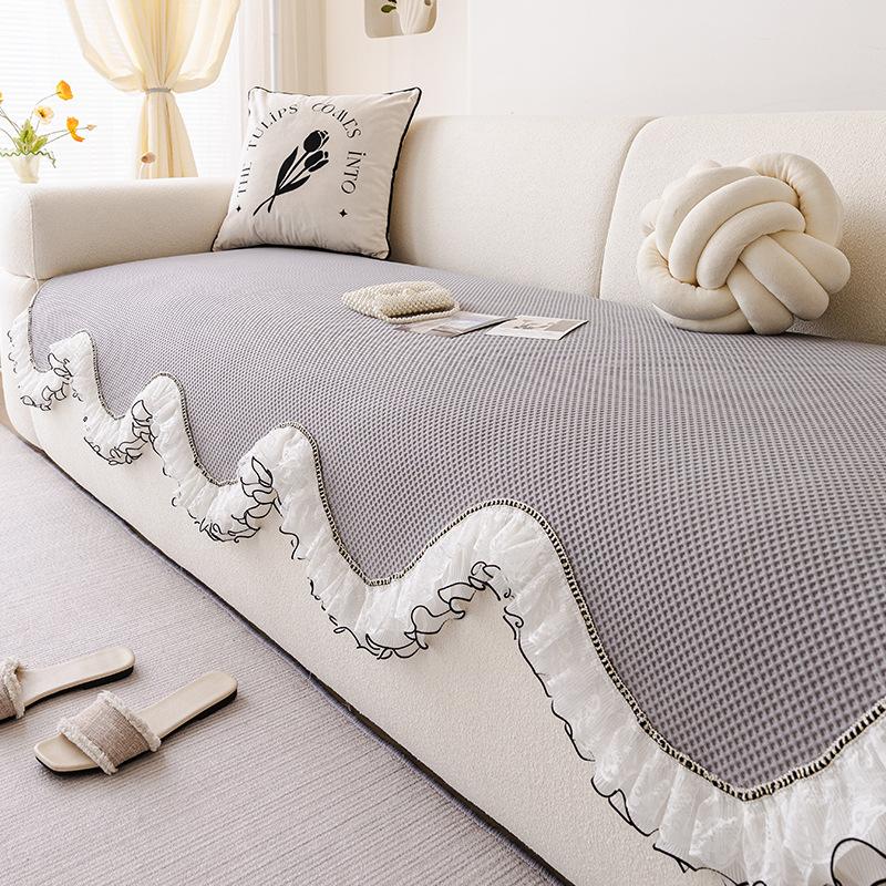 Summer Special-Shaped Sofa Cushion Waffle Cool Feeling Ice Silk Non-Slip Mat Sofa Cushion Straight Line One-Piece Cover Towel