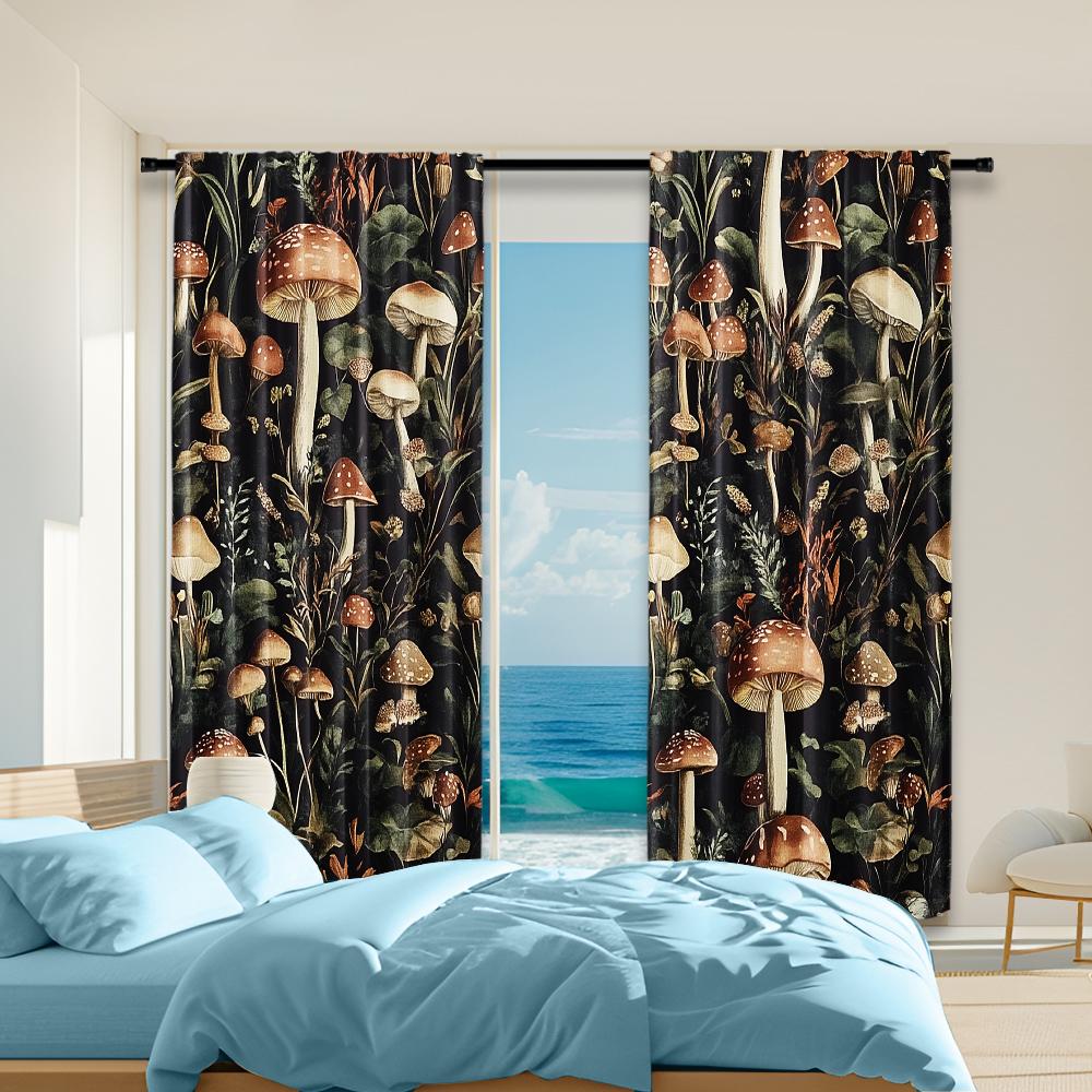 

2 шт., универсальные полиэстеровые прозрачные шторы для украшения дома, с узором «Бохо Гриб» для использования в спальнях и гостиных 51x82in(130x210cm)