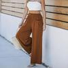 Women Autumn Winter Versatile Draped Solid Color High-Waisted Wide-Leg Pants with Pocket